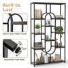 Industrial Etagere Bookcase with Open Storage Shelves and Oval Shape-Rustic Brown