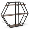 Industrial Hexagon Shelves for Wall 3-Tier Decorative Floating Wall Shelves with Hooks-Rustic Brown
