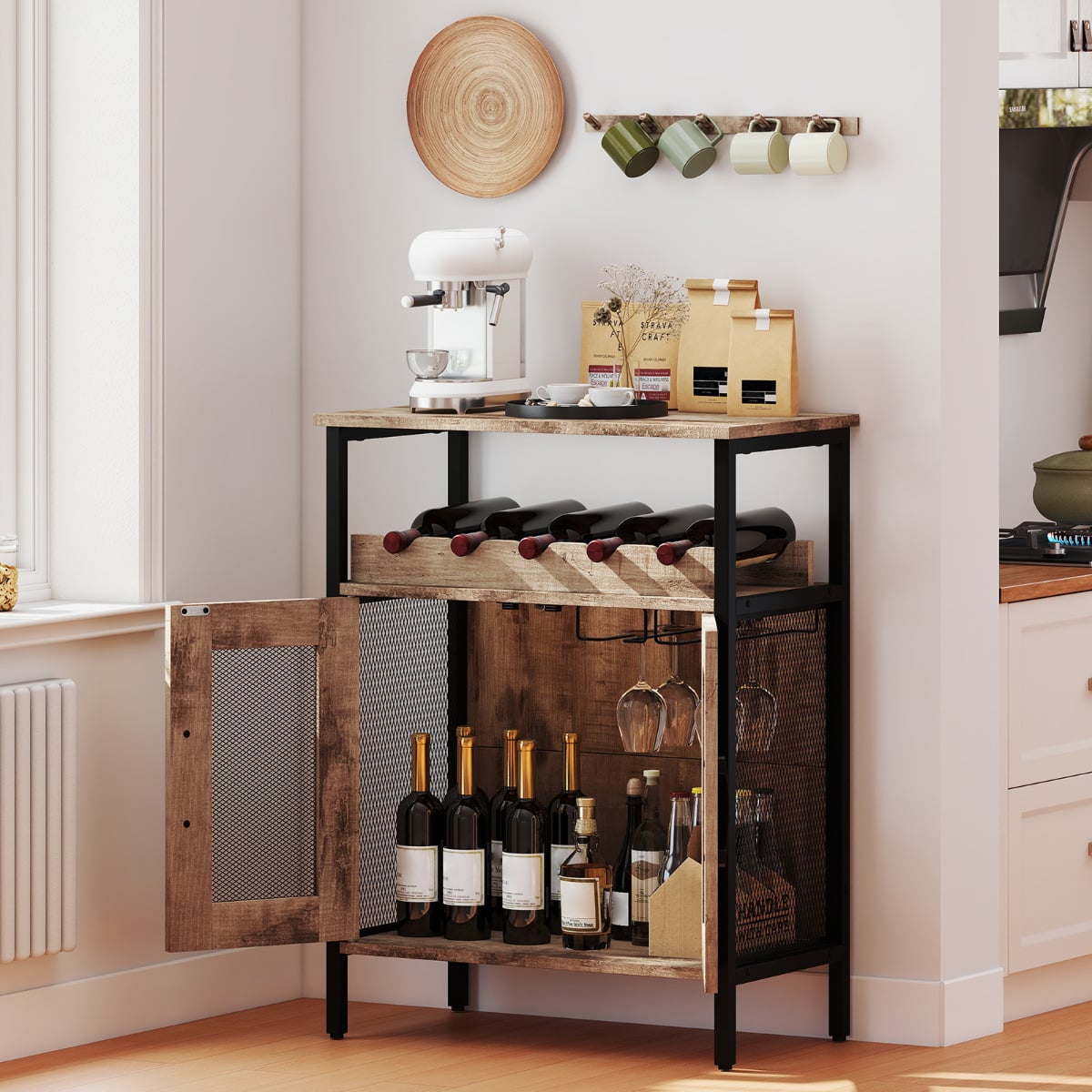 Industrial Kitchen Storage Cabinet for Dining Living Room -Oak