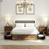 Industrial Metal Platform Bed with LED Lights  and USB Power Outlets -King Size