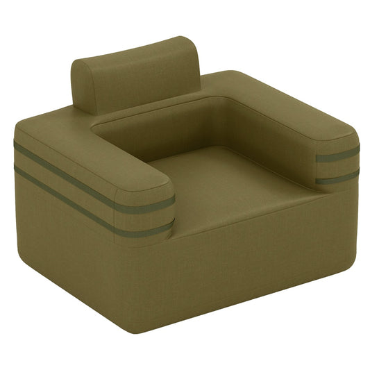 Inflatable Camping Chair in olive green with a backrest and armrests on a plain white background