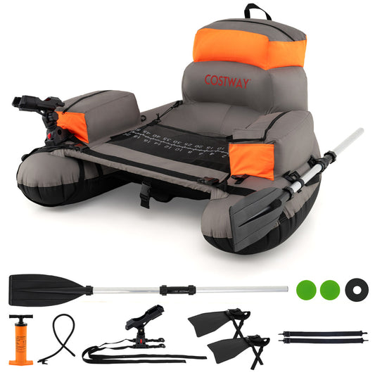 Inflatable Fishing Float Tube Portable Fishing Boat with Shoulder Straps-Orange, shown inflated and ready for use