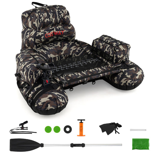 Inflatable Fishing Float Tube Portable Fishing Boat with shoulder straps in camouflage pattern