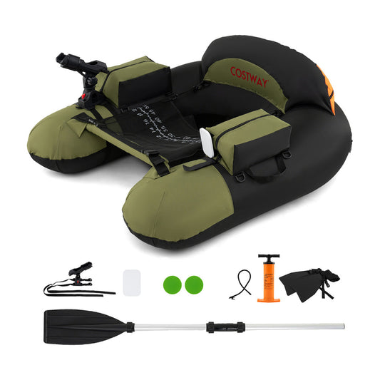 Inflatable Float Tube Fishing River Float with adjustable fishing rod holder in green
