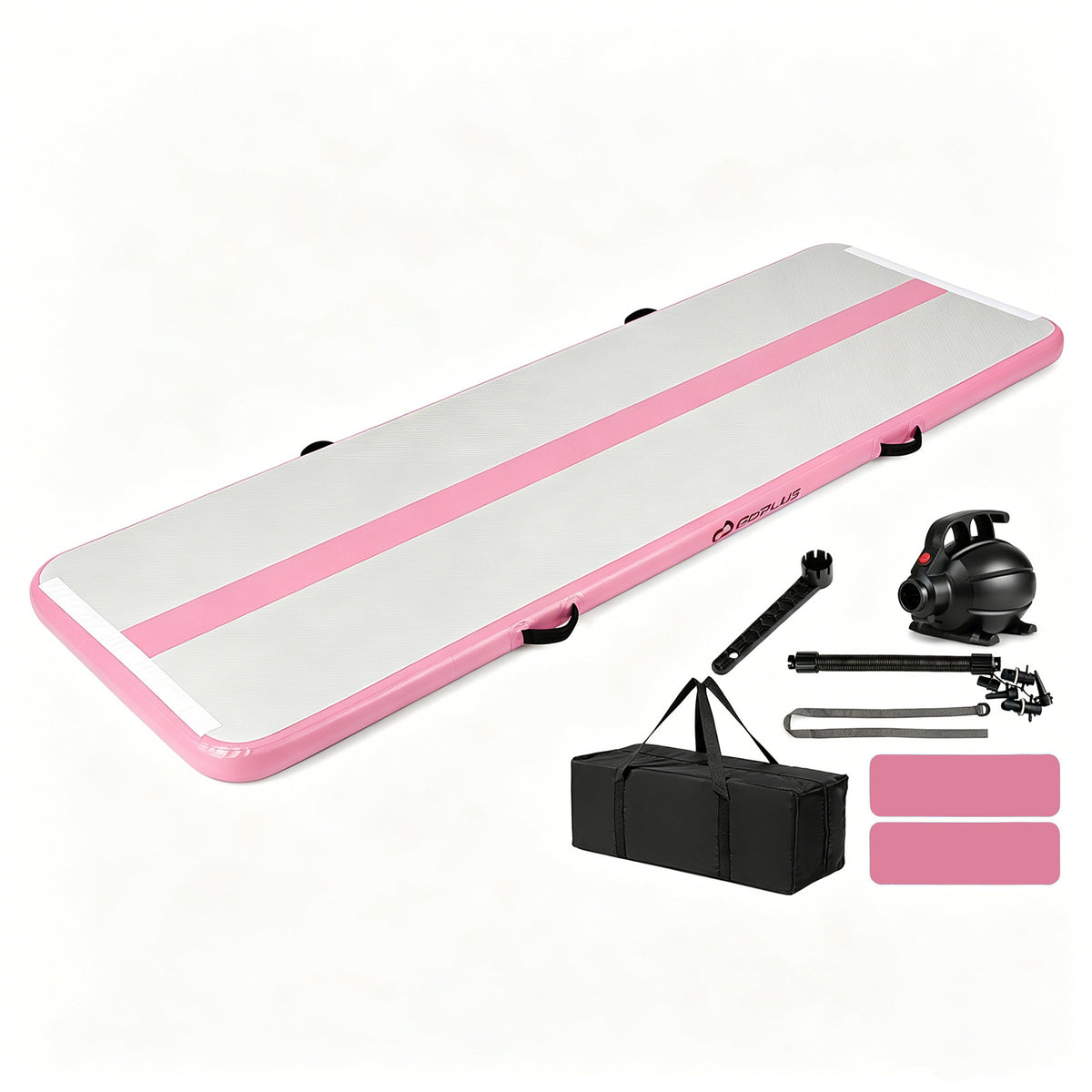 Inflatable Gymnastic Mat with an electric air pump, carry bag and repair accessories