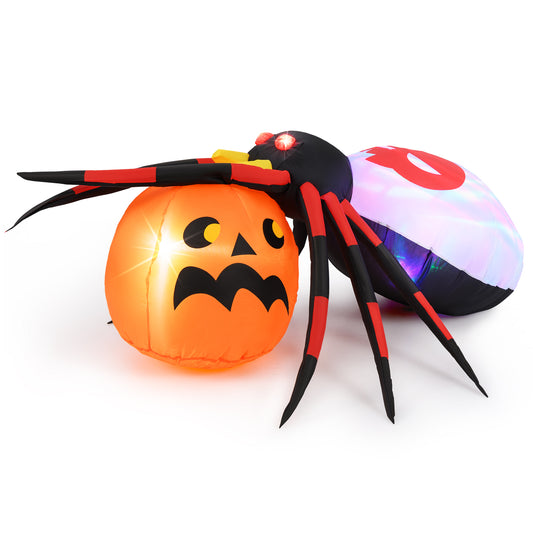 Inflatable Halloween Spider with Colorful Rotating Light on a white background