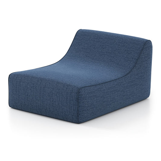 Inflatable Lounge Chair Ergonomic Blow Up Lazy Sofa in blue fabric with a curved backrest and a wide seat