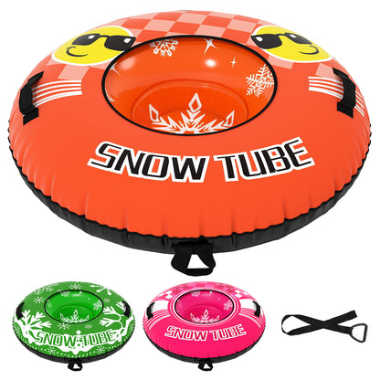 Inflatable Snow Tube Heavy-duty Snow Sledding Tube with green and pink colour options and tow strap