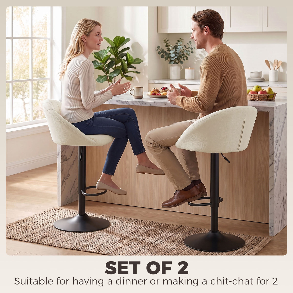 HOMCOM Stool Counter Backs in Cream