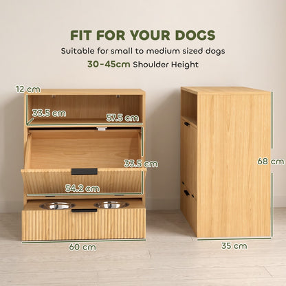 PawHut Pet Feeder Station with Storage, Dog Food Storage Container w/ 2 Raised Bowls, Tilt Out Cabinet, Slow Feeder Mat
