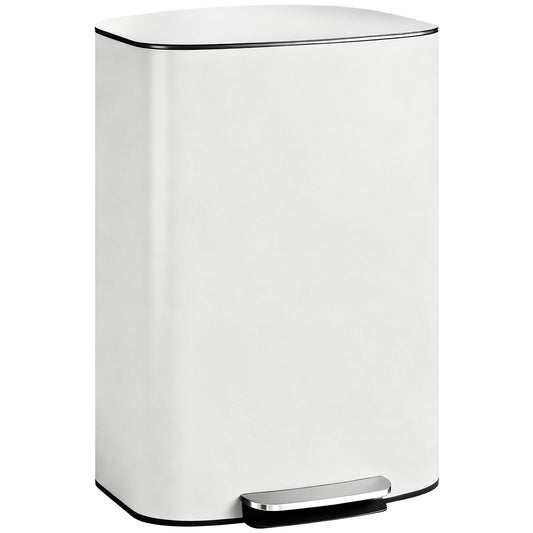 HOMCOM 50L Kitchen Bin with Soft-Close Lid and Stay-Open Function, Stainless Steel Pedal Bin with Removable Inner Bucket, Carry Handle for Kitchen, Office, Home, Cream