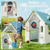 AIYAPLAY 5-in-1 Playhouse for Kids Outdoor Indoor with Basketball Hoop, Football Goal, Dartboard, Ring Toss for 2-5 Years, Beige