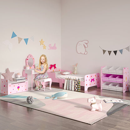 ZONEKIZ Kids Storage Rack, with Nine Removable Baskets, for Nursery, Bedroom, Playroom - Pink