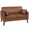 HOMCOM 2 Seater Sofa, 132 cm Modern Small Sofa with Solid Wood Legs and 2 Pillows for Small Space, Brown