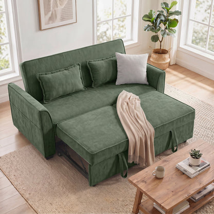 HOMCOM 2 Seater Sofa Bed, 4-in-1 L-Shaped Convertible Pull-Out Sleeper Sofa with Adjustable Backrest Side Pockets, Dark Green