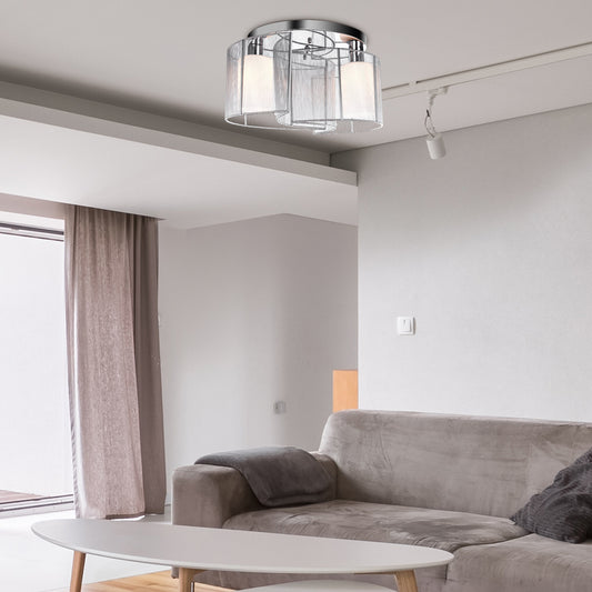 HOMCOM Modern Chandelier in Creamy White and Silver