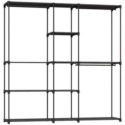 HOMCOM Portable Wardrobe, Open Clothes Wardrobe with 8 Shelves, 3 Hanging Rails, Black