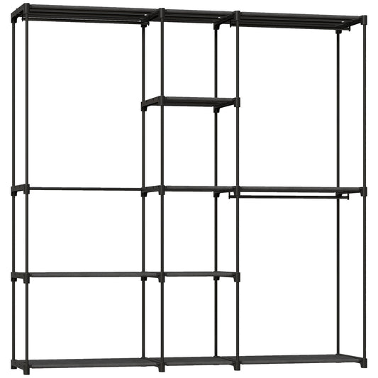 HOMCOM Portable Wardrobe, Open Clothes Wardrobe with 8 Shelves, 3 Hanging Rails, Black
