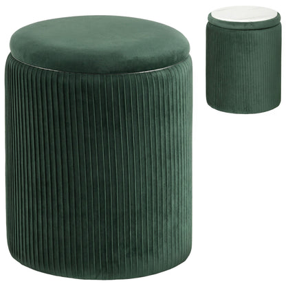 HOMCOM Storage Ottoman مسند قدم دائري عصري مخملي لغرفة المعيشة وغرفة النوم 45 سم أخضر داكن