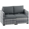 Outsunny 2 Seater Rattan Sofa, Outdoor Garden Sofa with Deep Seat, Cushions, Wide Armrests for Patio, Balcony, Porch, Mixed Grey