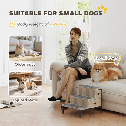 PawHut Dog Stairs with Storage, Non-Slip Cover, Pet Steps for Small Dogs & Older Cats, for Sofa, High Bed, Oak Tone