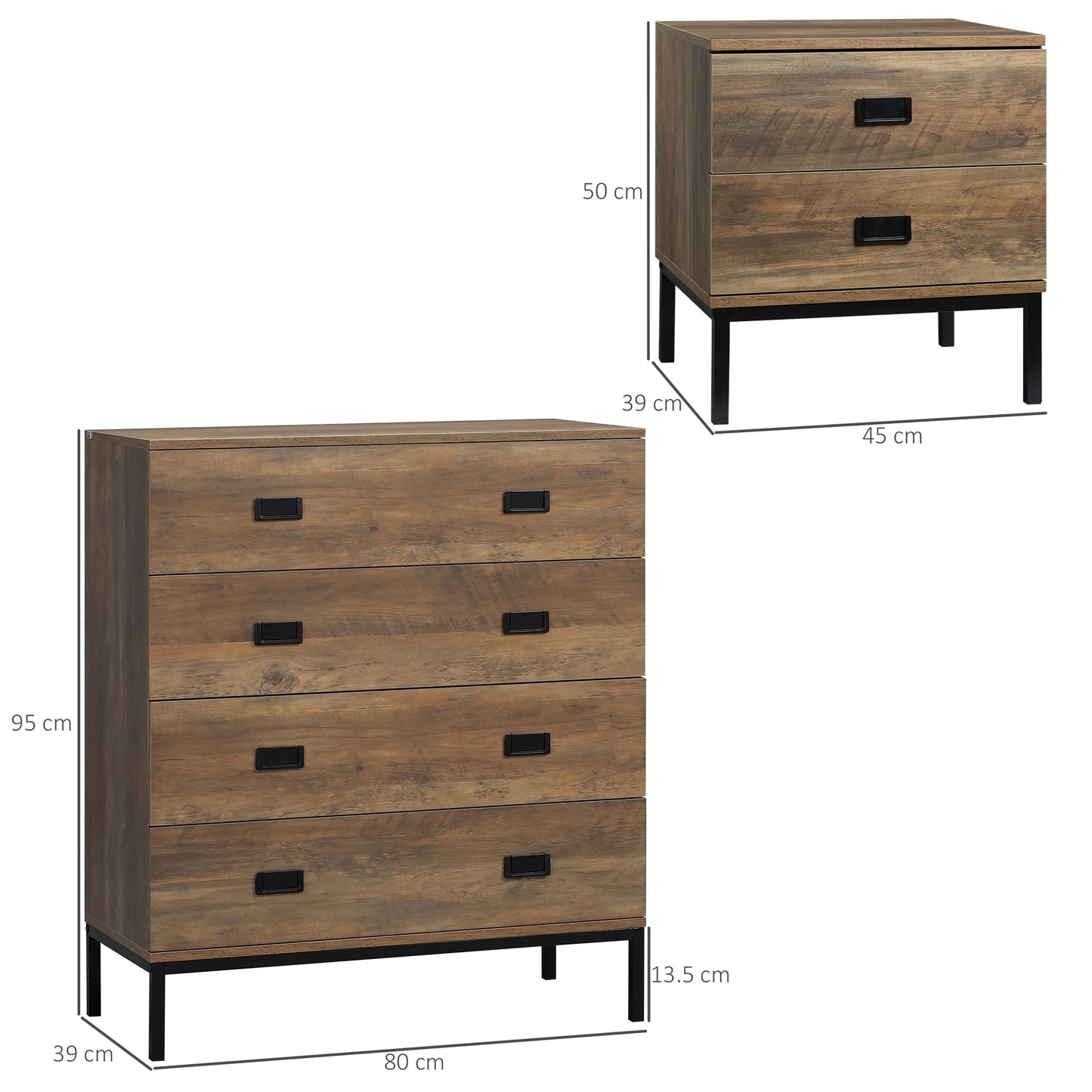 HOMCOM Chest of Drawers, Bedside Table Set with Drawers, Coffee