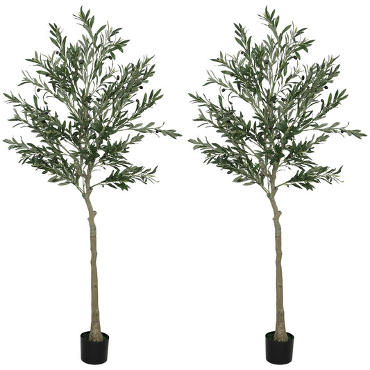 HOMCOM Set of Two Silk Leaf Artificial Olive Trees