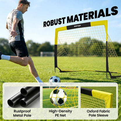 SPORTNOW Pop Up Football Goal, Portable Folding Football Net with Carry Bag, 4 U-Shaped Ground Stakes, Fibreglass Pole
