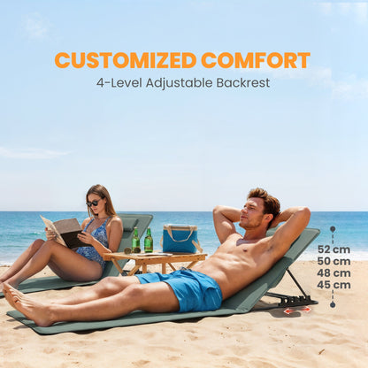مجموعة كراسي استرخاء قابلة للطي من آوتسني، قطعتان، كرسي استرخاء شاطئ محمول قابل للطي مع مسند ظهر قابل للتعديل 4 مستويات، رمادي