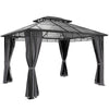 Outsunny 3 x 3.6 m Outdoor Hardtop Gazebo Canopy with 2-Tier Roof, Permanent Pavilion Garden Metal Gazebo with Sides, Dark Grey