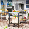 Outsunny BBQ Trolley with Stainless Steel Top and Foldable Side Table, Outdoor Kitchen Barbecue Station with Hooks and Shelf, Pizza Oven Table Movable Outdoor Grill Dining Cart with Cover, Black