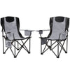 Outsunny Set of 2 Folding Camping Chairs, Padded Camping Chairs with Adjustable Armrests, Portable & Lightweight Folding Camp Chair with Cooler Bag, Cup Holder and Side Pockets, Grey