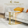 HOMCOM C-Shaped Narrow Side Table, 2-Tier Slim End Table, Nightstand for Small Spaces, Living Room, Bedroom, White Marble Grain