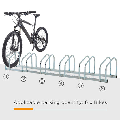 The metal cycle rack with a bicycle parked in the first slot to show capacity