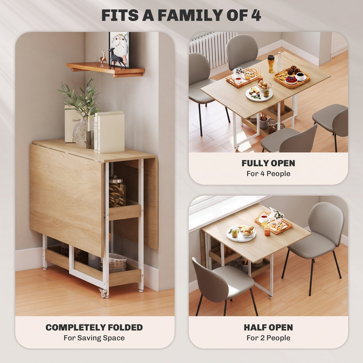 HOMCOM Four-Person Drop Leaf Table in a Natural Wood Finish