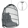 Outsunny Hanging Egg Chair, Foldable Rattan Garden Swing Chair with Installation Kit, Thickened Cushion and Headrest, Indoor Outdoor Hanging Egg Basket Seat for Patio, Porch, Dark Grey