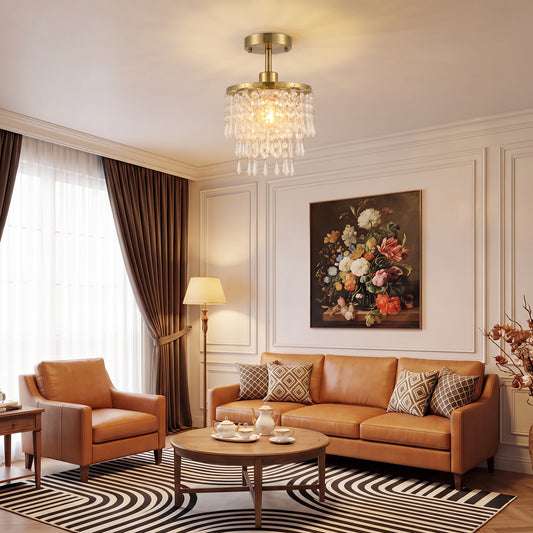 HOMCOM Crystal Ceiling Light with 57 Crystal Strands in Gold Tone