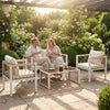 Outsunny 4 Piece Rattan Garden Furniture Set with Loveseat, 2 Armchairs, Table, Metal Frame Patio Conversation Set, Cream White