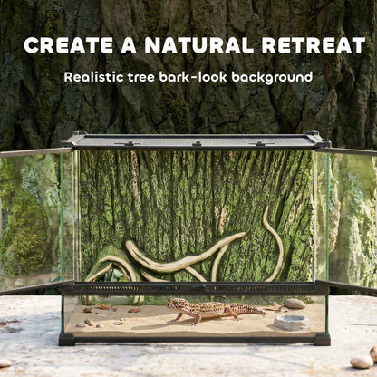 PawHut Reptile Glass Terrarium with Stone Background, Front Ventilation, Escape-Proof Knob Lock, 50 x 30 x 35 cm, Black