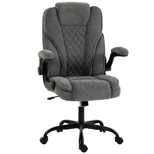 HOMCOM Office Chair, Ergonomic Desk Chair with Flip-up Armrest, Pocket Springs, Swivel Wheels, Adjustable Height, Grey