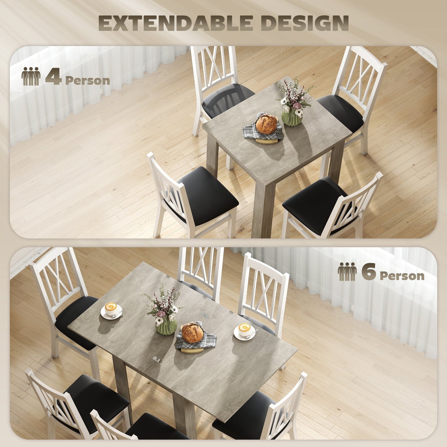 HOMCOM Folding Dining Table for 4-6, Rectangular Extendable Drop Leaf Table for Small Spaces, 140 x 80 x 77.5 cm, Grey