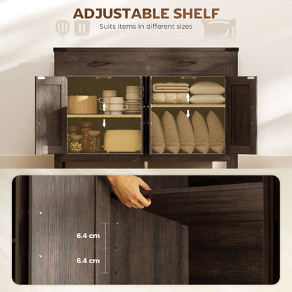 HOMCOM Kitchen Cupboard, Sideboard with 4 Doors, 2 Drawers and 2 Adjustable Shelves for Dining Room, Dark Brown