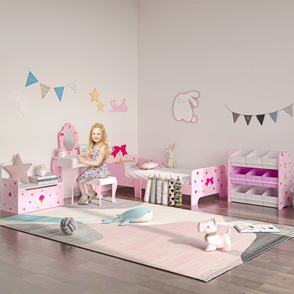 ZONEKIZ Kids Dressing table Set w/ Mirror, Stool, Drawer, Cute Patterns, for Ages 3-6 Years - Pink