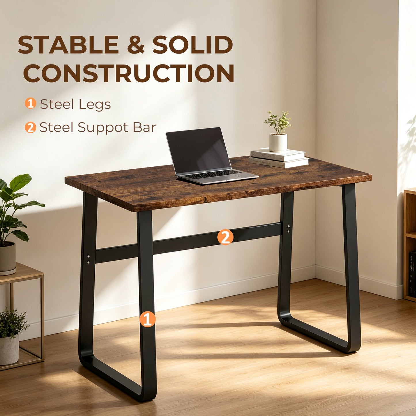 HOMCOM Industrial Writing Desk With Metal Legs, 100 x 58 x 74.5cm, Rustic Brown and Black