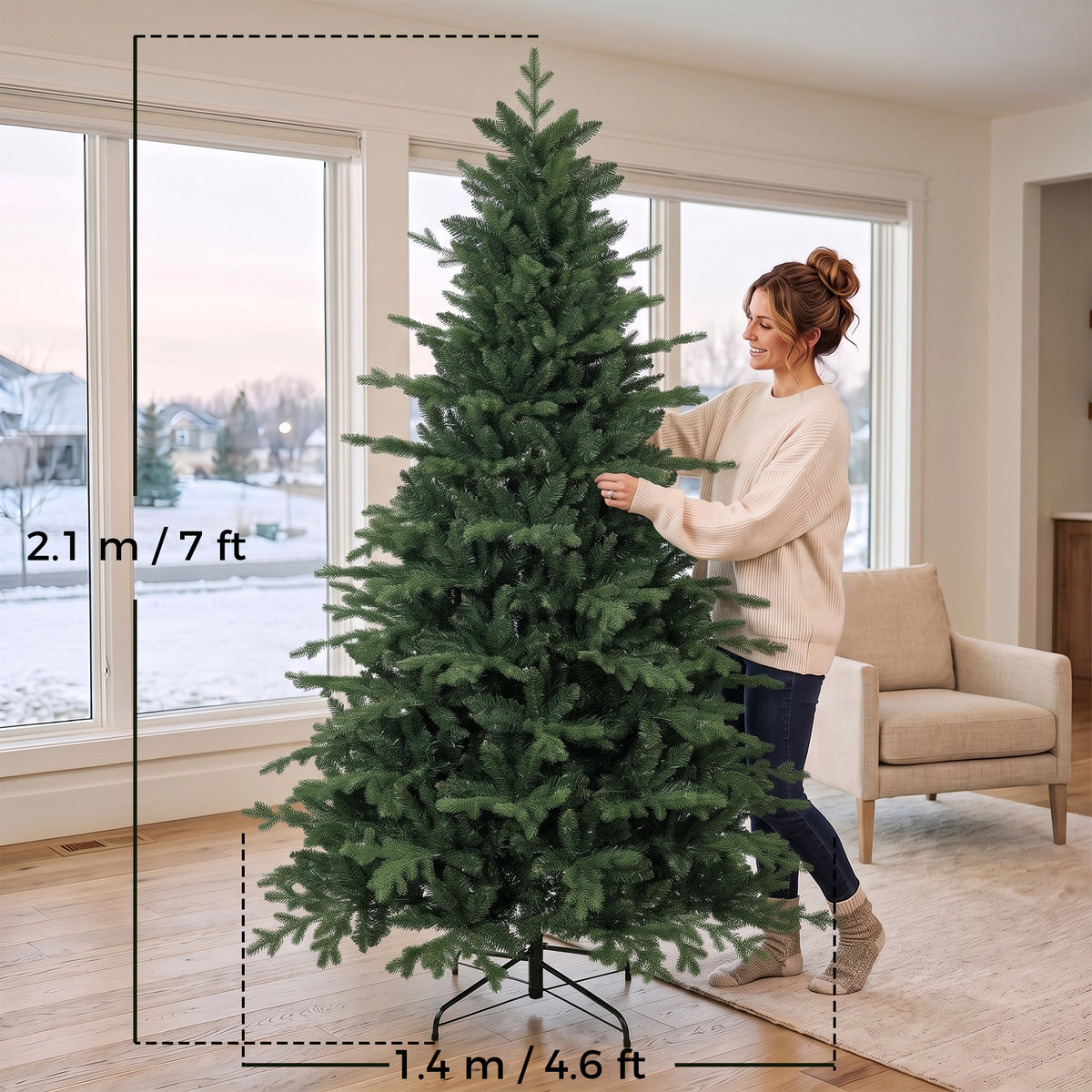 HOMCOM 7ft Artificial Christmas Tree with 2080 Realistic Tips in Green