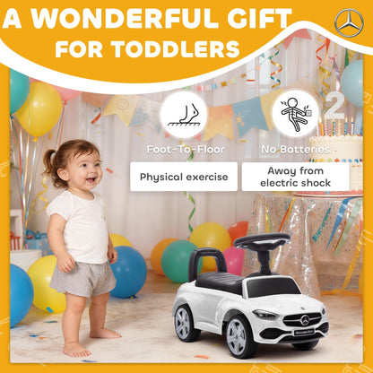 AIYAPLAY Official Mercedes-Benz Ride On Car, Foot to Floor Sliding Walker with Horn, Engine Sounds and Under-Seat Storage, White