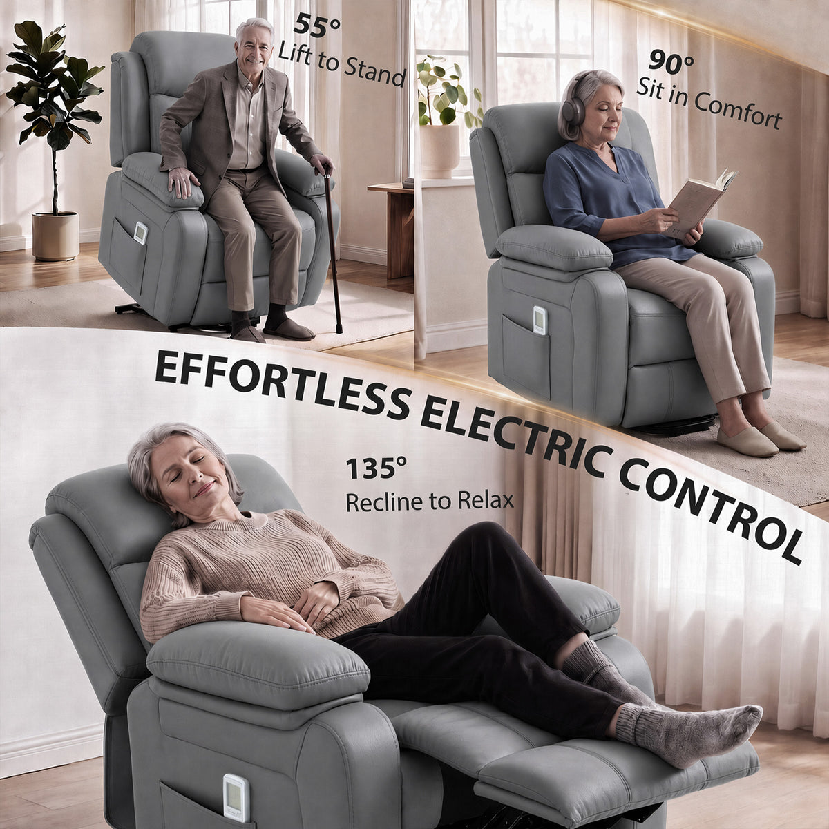 HOMCOM Riser and Recliner Chair with Massage in Grey