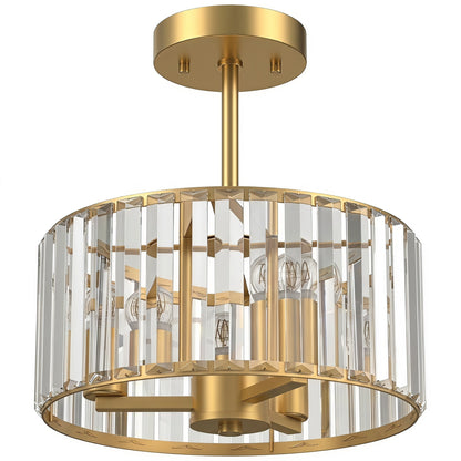 HOMCOM Semi Flush Mount Modern Crystal Chandelier Ceiling Light, Crystal Ceiling Light Fixture with E14 Base, Gold