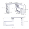 HOMCOM Corner Computer Desk, L Shaped Desk with 360Â° Rotating Bookshelf, 120L x 110W x 74.5H cm, White