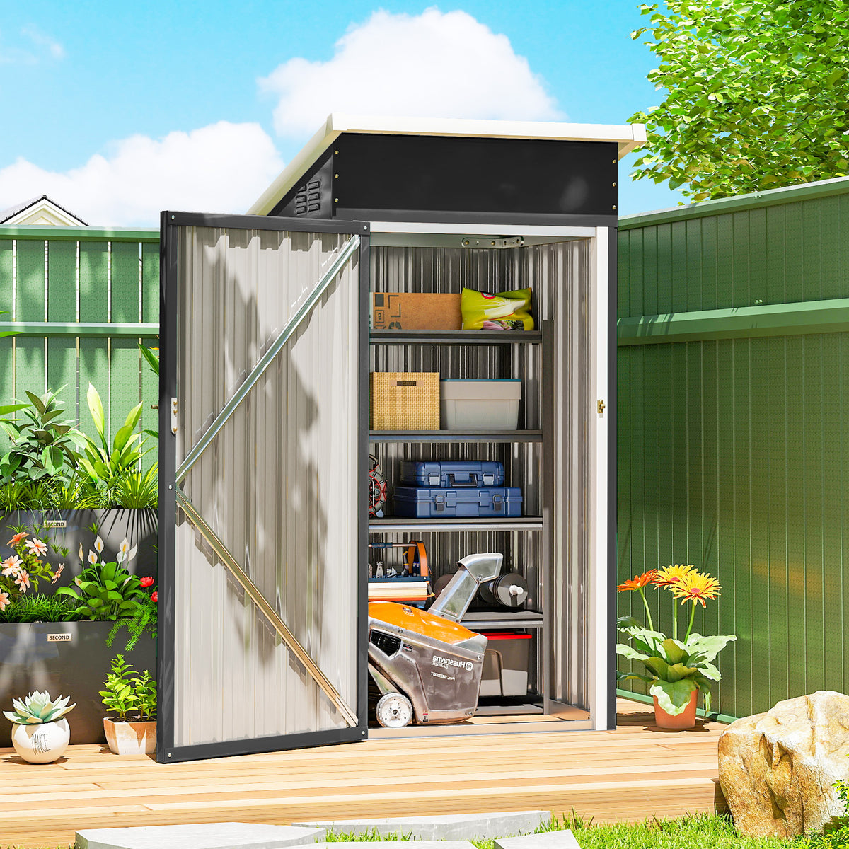 Outsunny Outdoor Storage Shed with Sloping Roof in Dark Grey